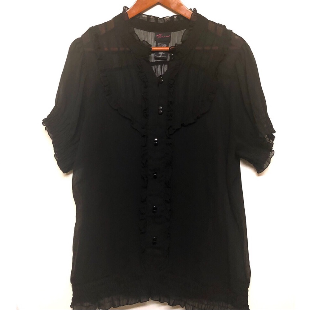 Torrid Black Sheer Ruffle Trim Short Sleeve Top